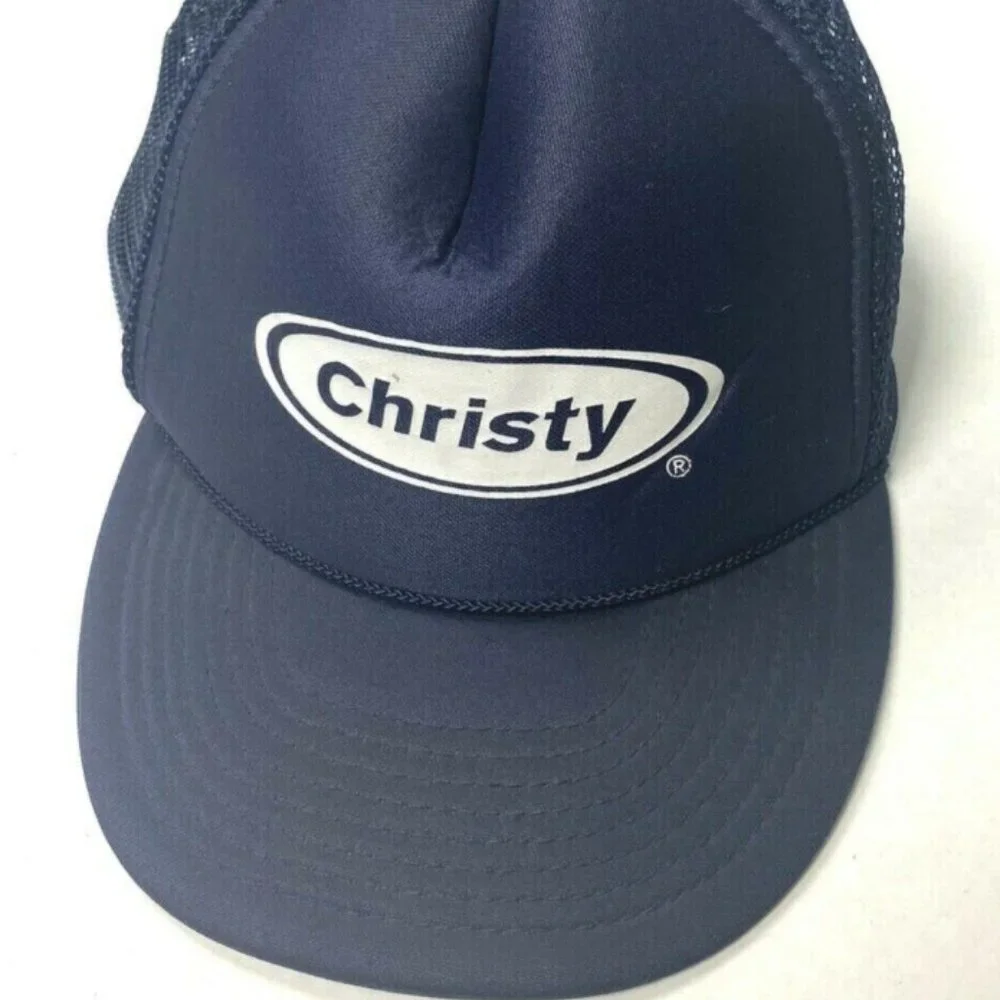 Vintage 1970s Christy Trucking Hat Cap Navy Blue
